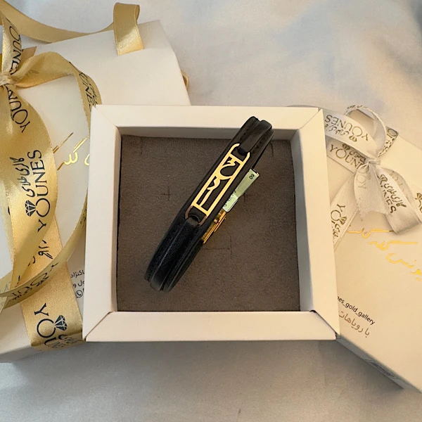 تصویر دوم دستبند طلا چرم مردانه خدا L163